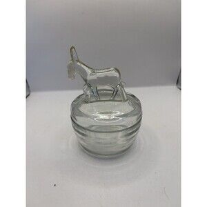 Jeannette Glass Co Donkey Covered Powder Bowl Dish Clear Trinket Candy Jar